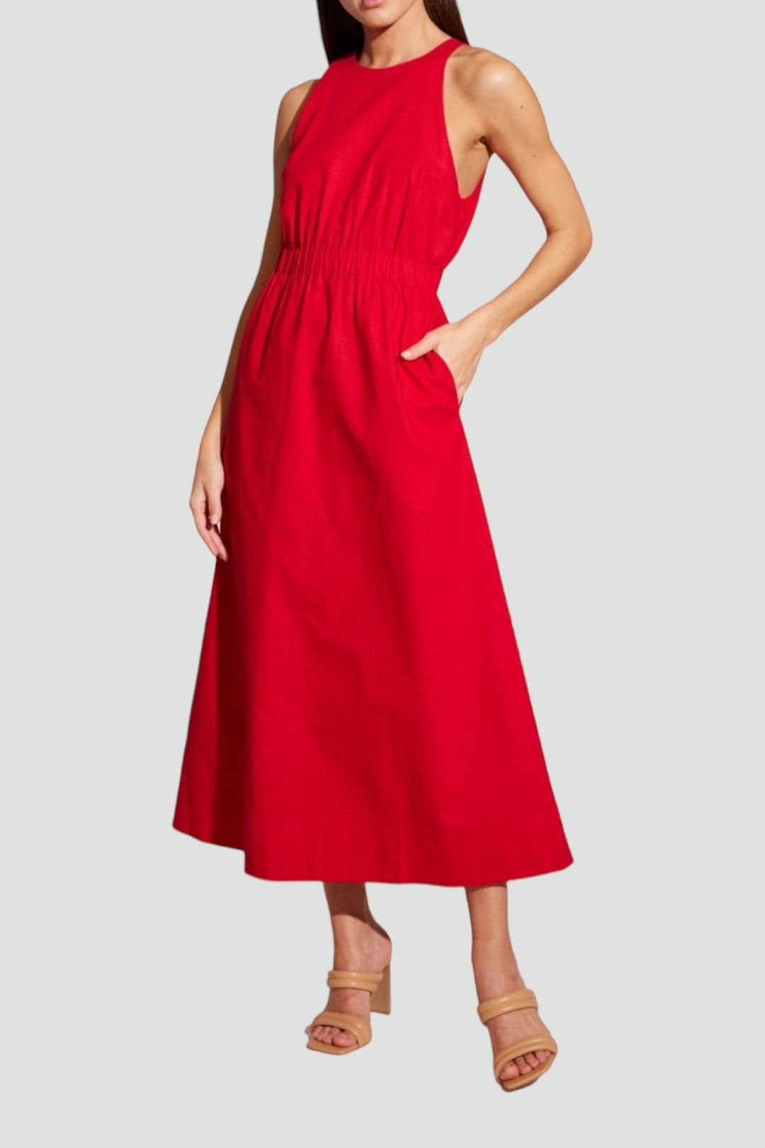 Buy Odyssey Salerno Cinched Waist Midi Dress in Red Staple The Label — free download