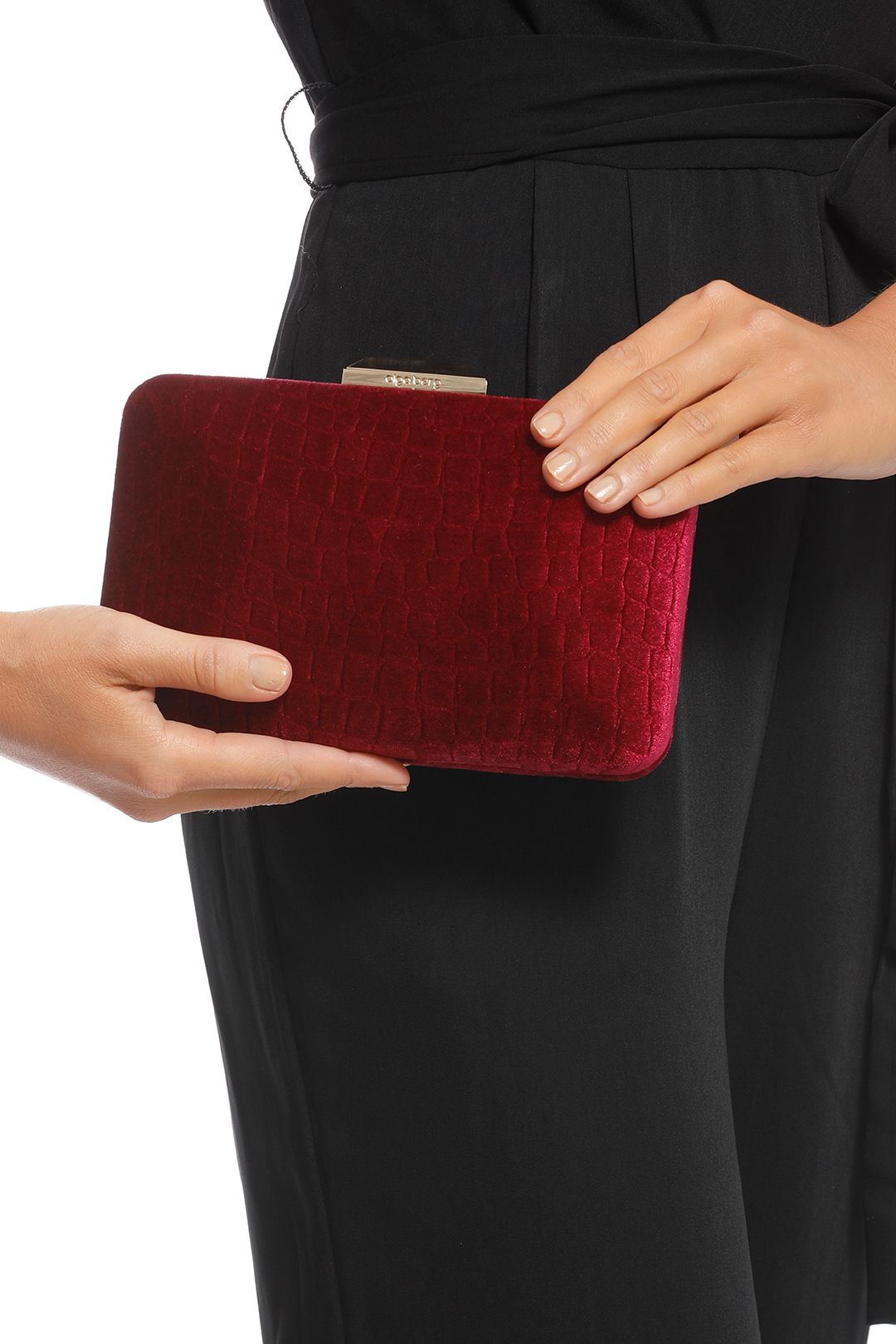 Burgundy velvet clutch bag top