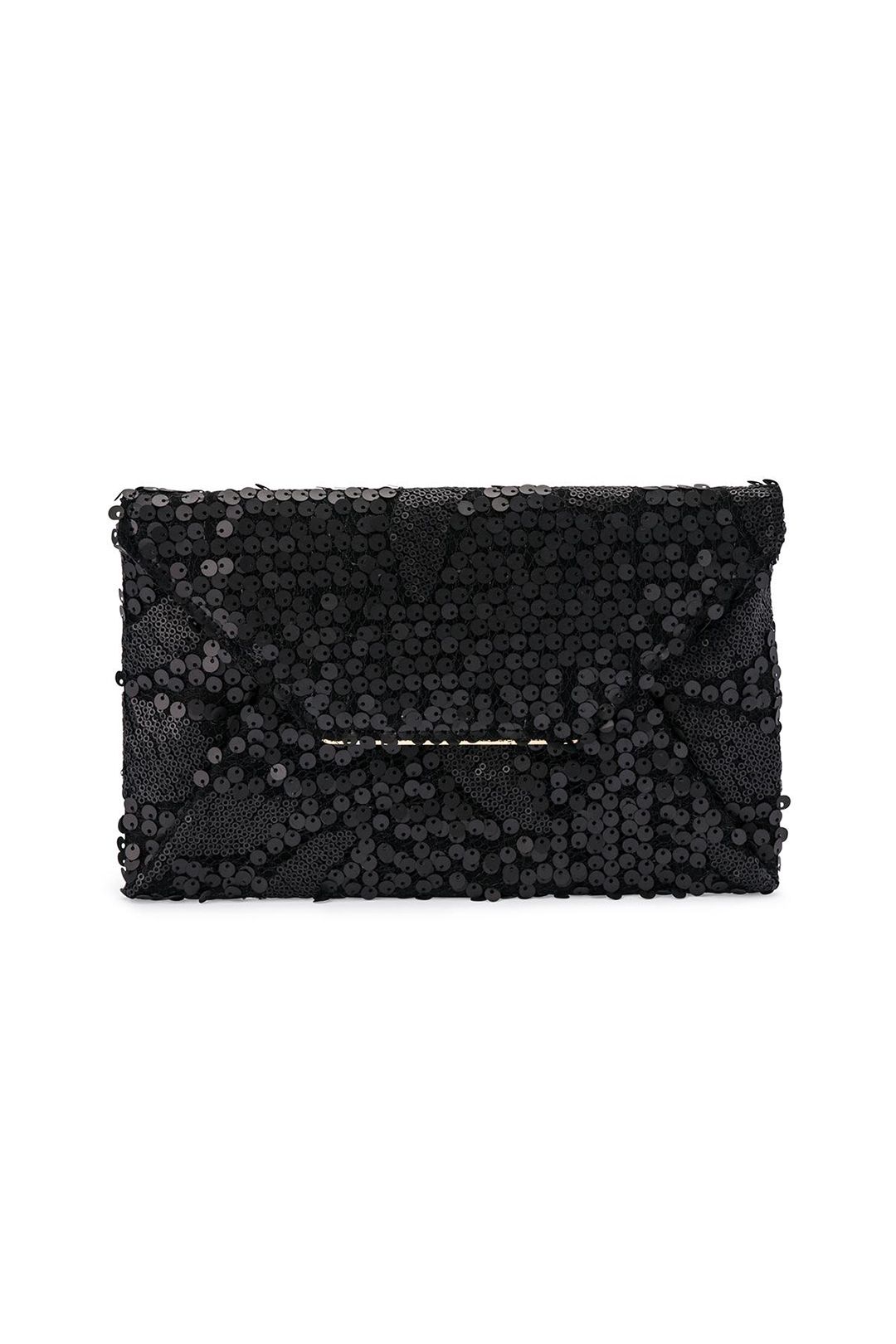 Chloe Sequin Foldover Clutch in Black by Olga Berg for Hire