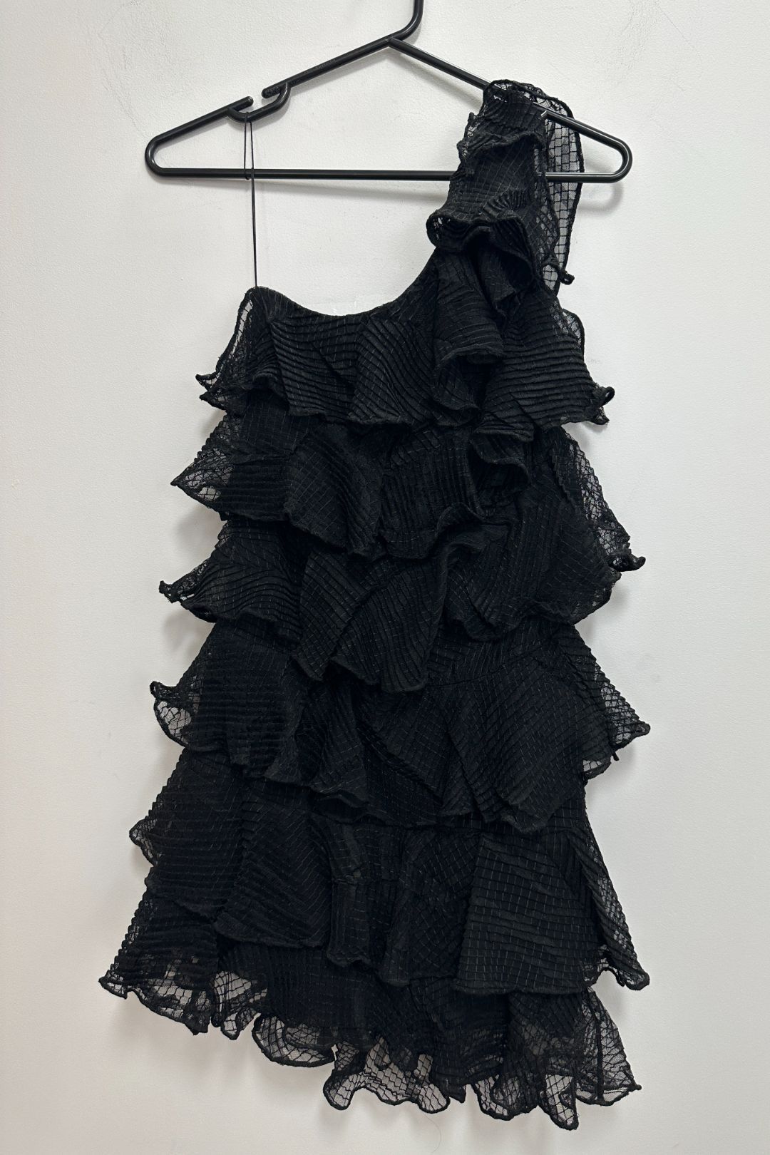 One Shoulder Ruffled Dress in Black