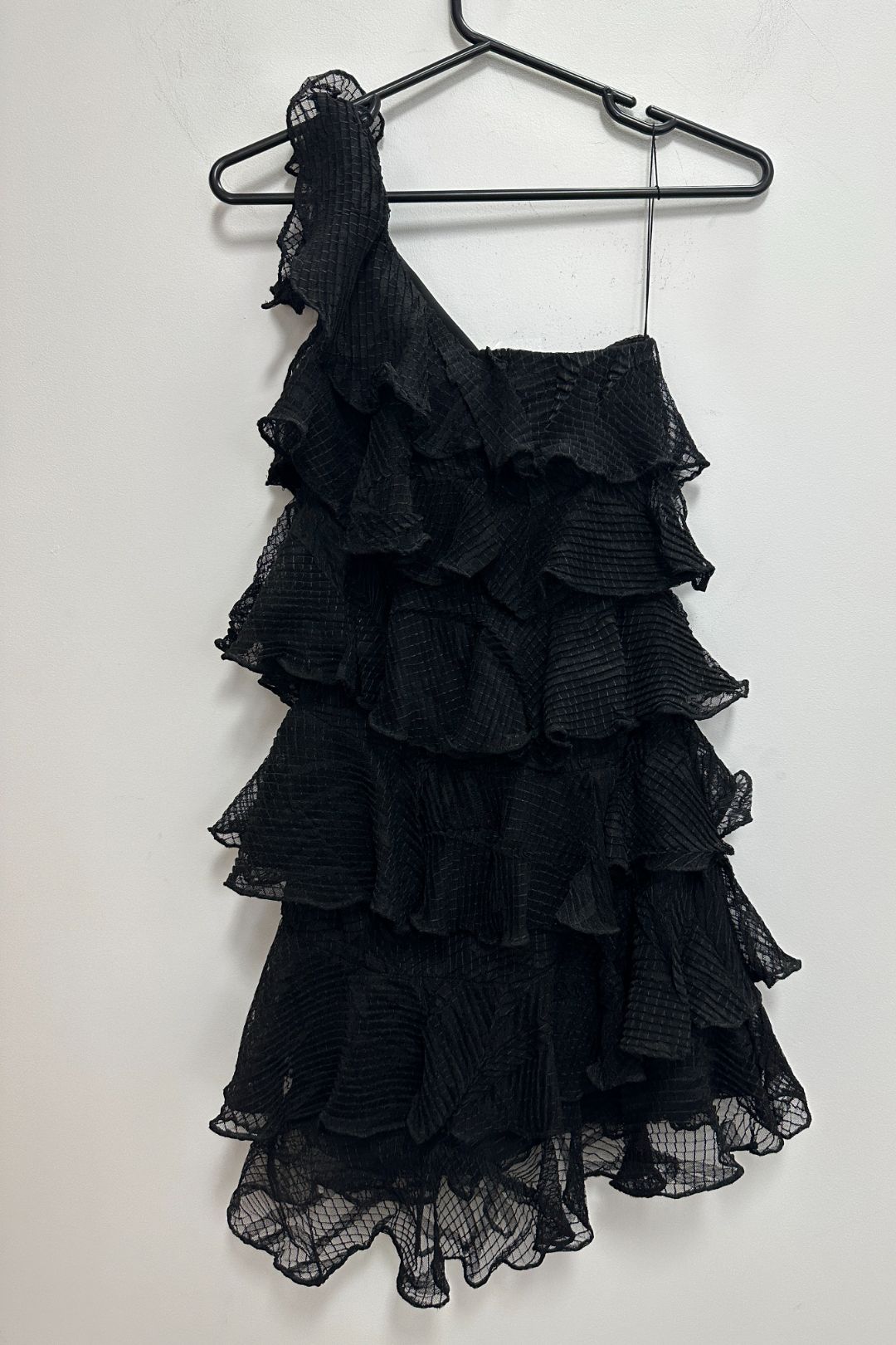 Buy One Shoulder Ruffled Dress in Black | Wayne Cooper | GlamCorner