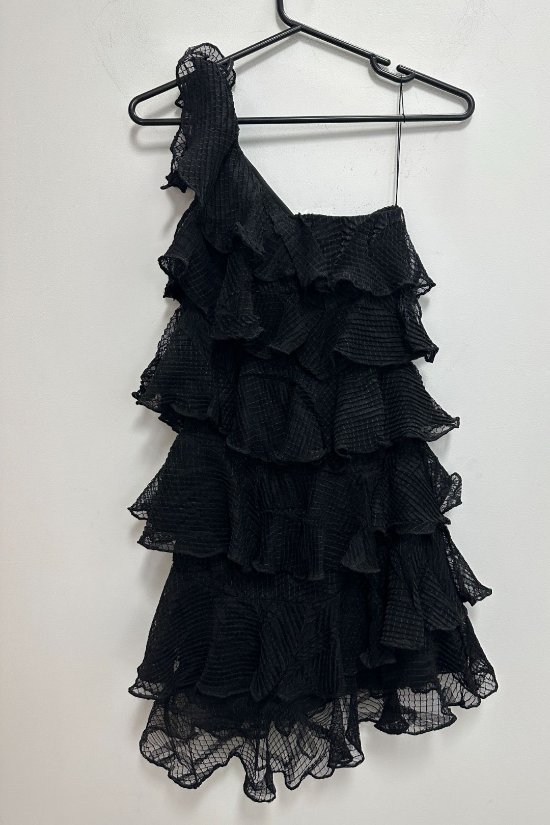 One Shoulder Ruffled Dress in Black