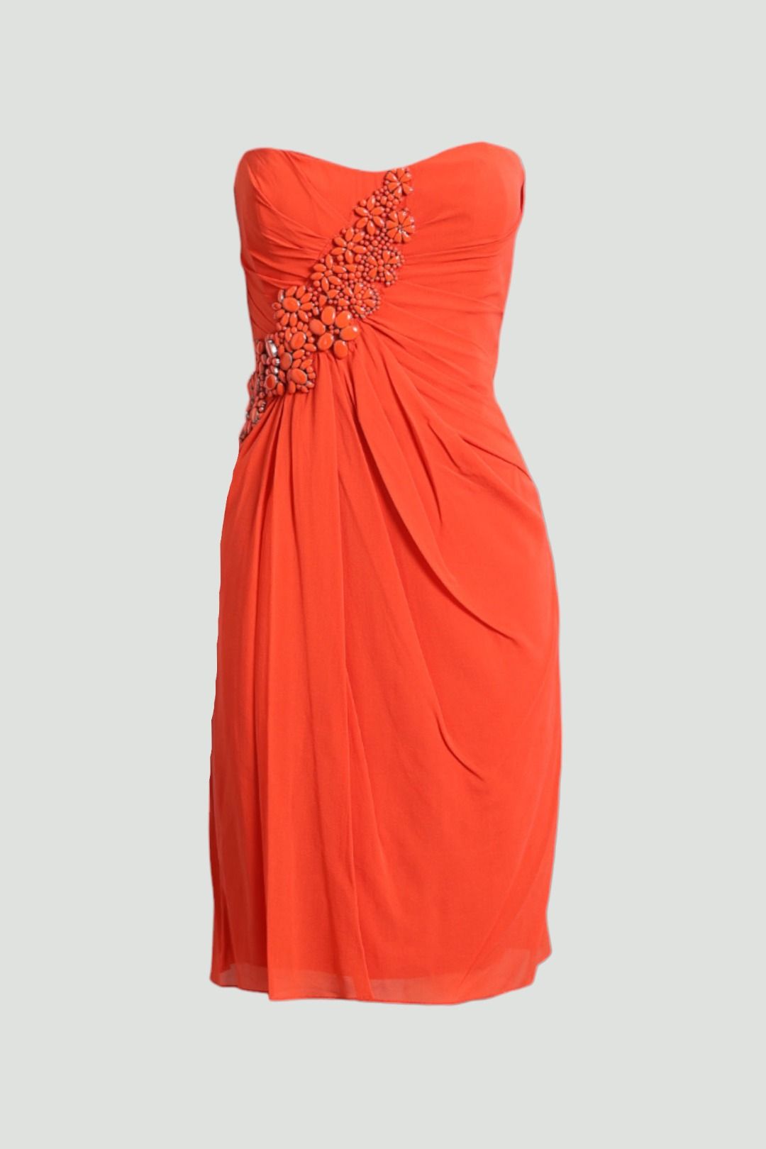 Orange Strapless Ruched Dress