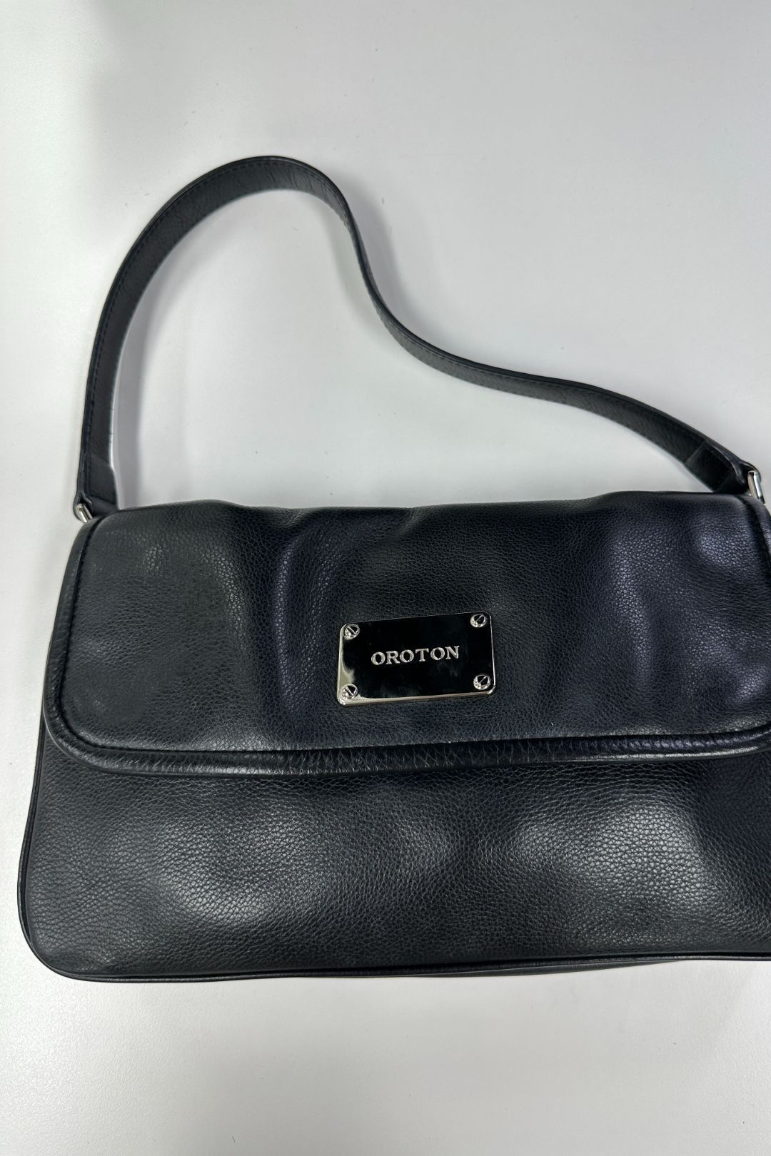 Buy Roche Leather Jacquard Flip Over Bag in Black Oroton GlamCorner