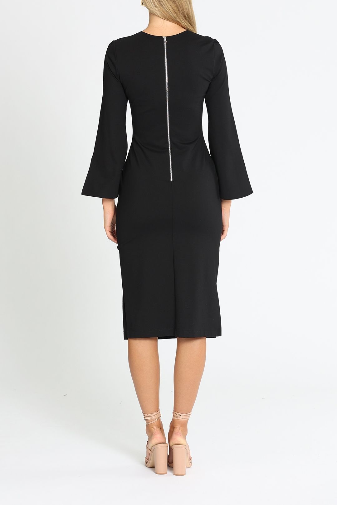 Hire Black Midi Dress Long Sleeve Flare Sleeve Oxford GlamCorner