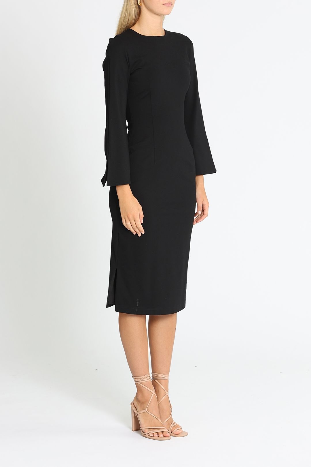 Black midi cocktail dress with sleeves sale