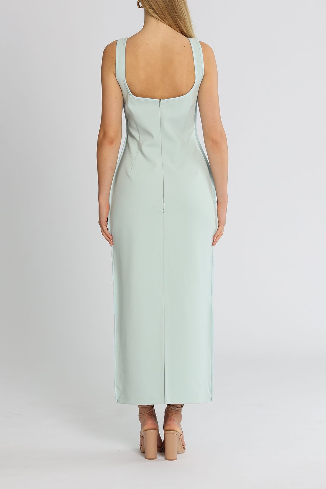 Paris Georgia Diamond Sleeveless Midi Dress Mineral Blue Hem Split