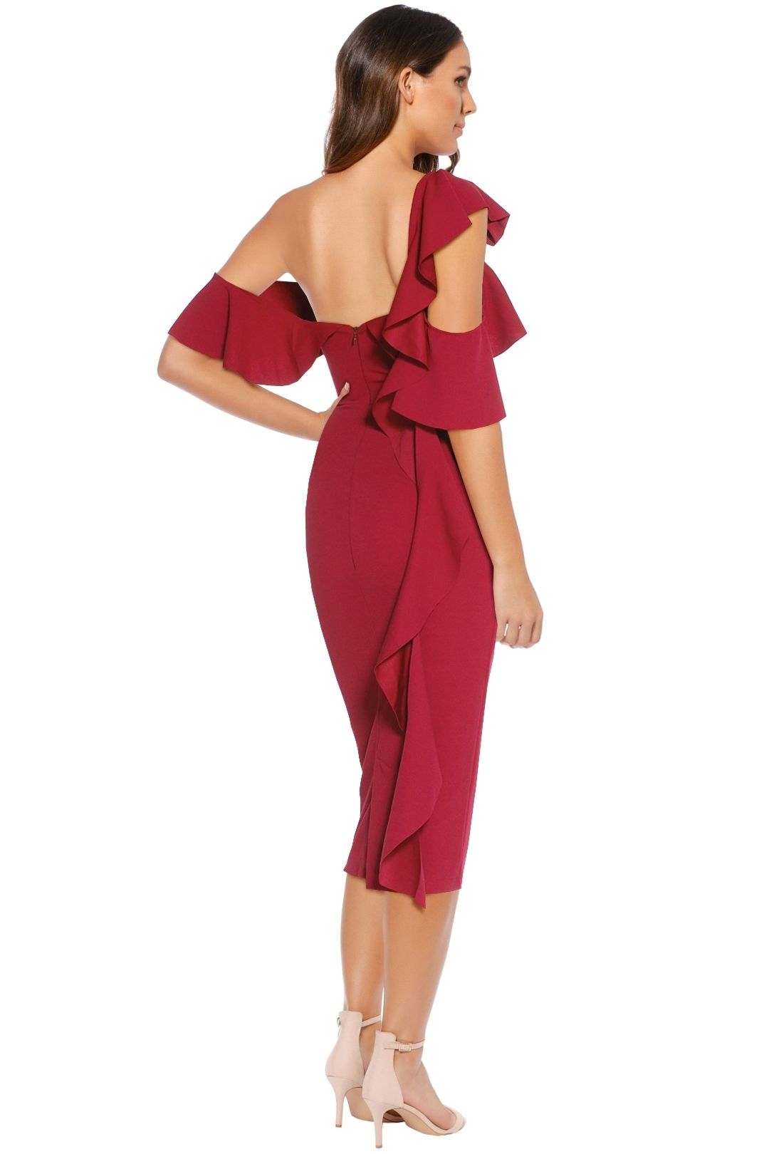 open lace back dress Calissa One Shoulder Pleated Midi Dress Red– Selfie Leslie main image 1