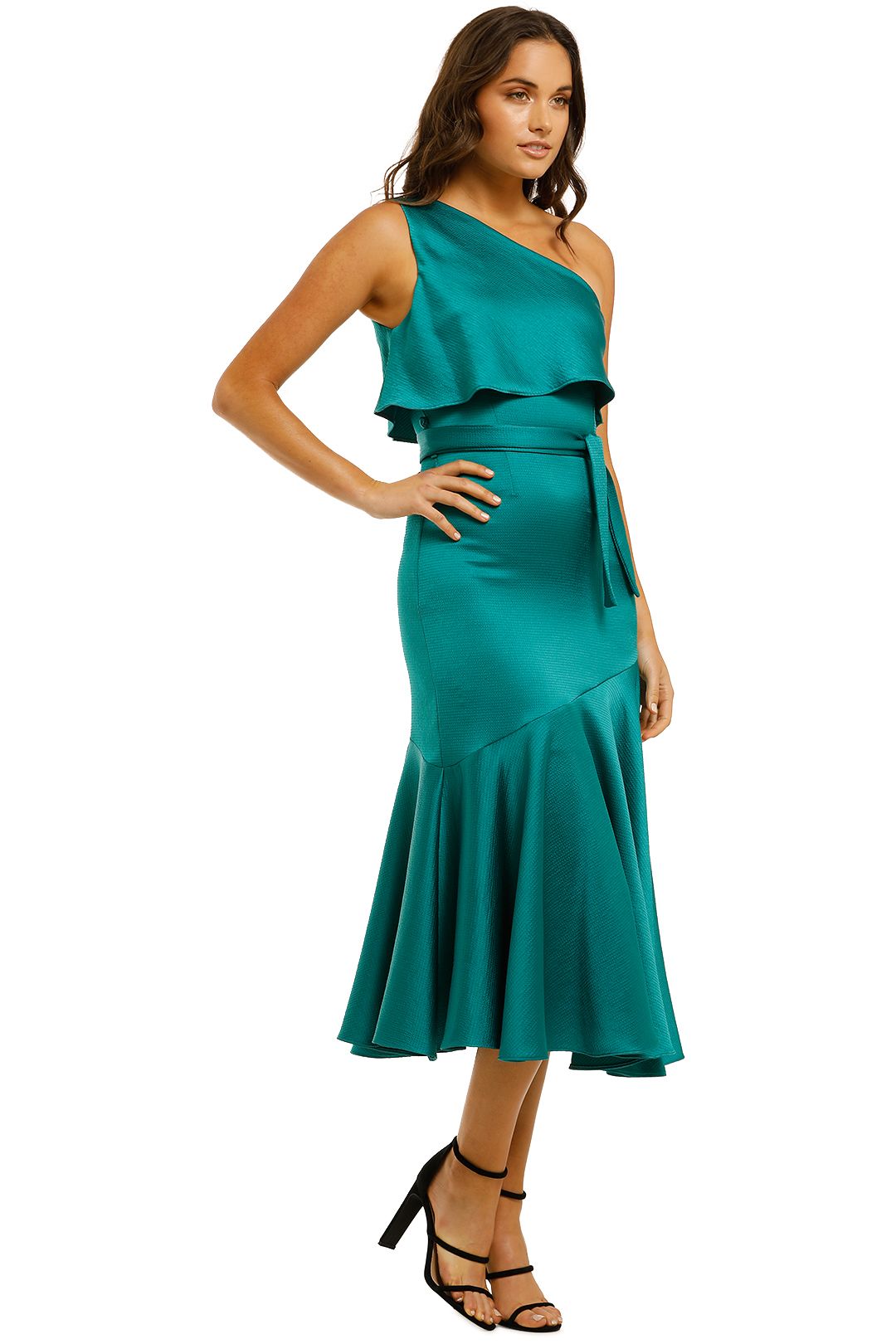 Oasis Asymmetry Midi Dress in Jade by Pasduchas for Hire | GlamCorner