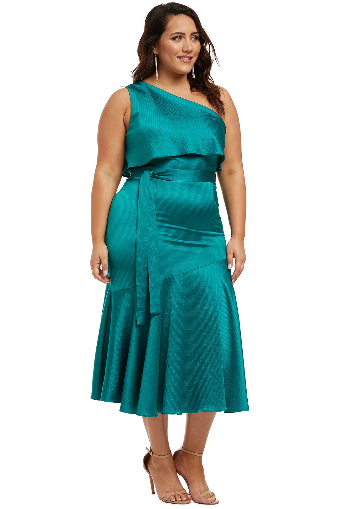 Oasis Asymmetry Midi Dress in Jade by Pasduchas for Hire GlamCorner
