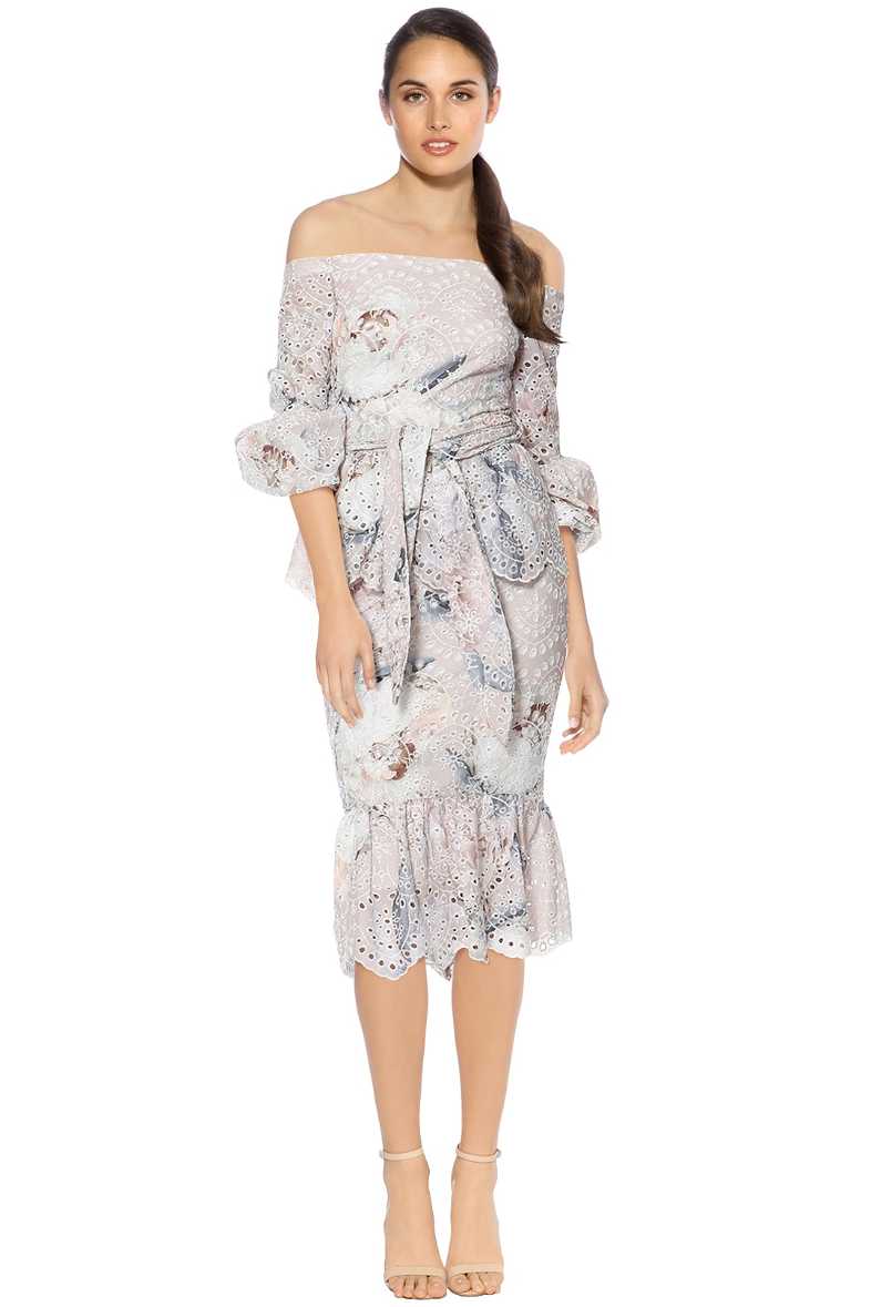 chinese dress ladies Leocadia Embroidered Puff Sleeve Midi Dress