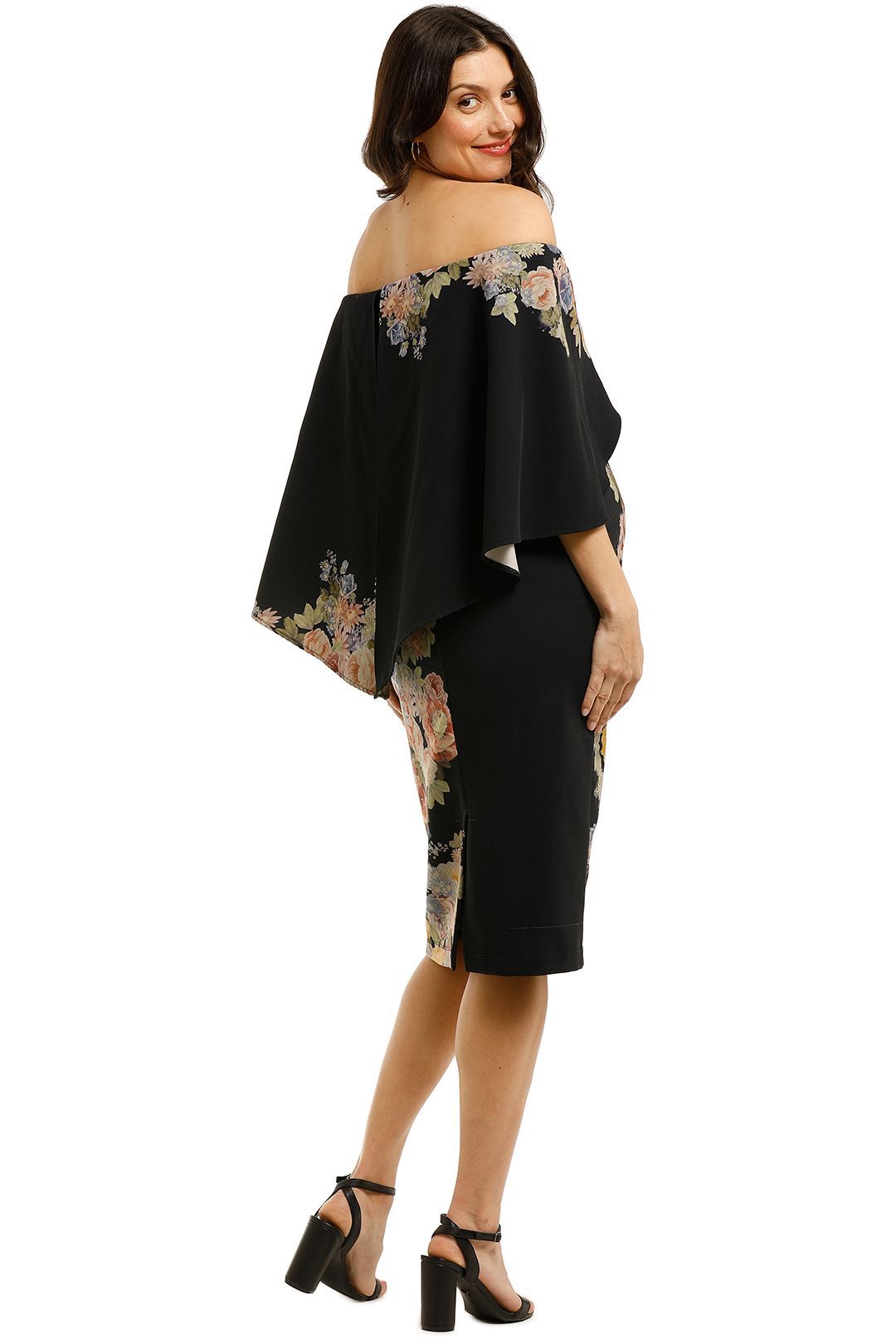 Pasduchas - Flower Garden Shoulder Midi Dress - Black - Side