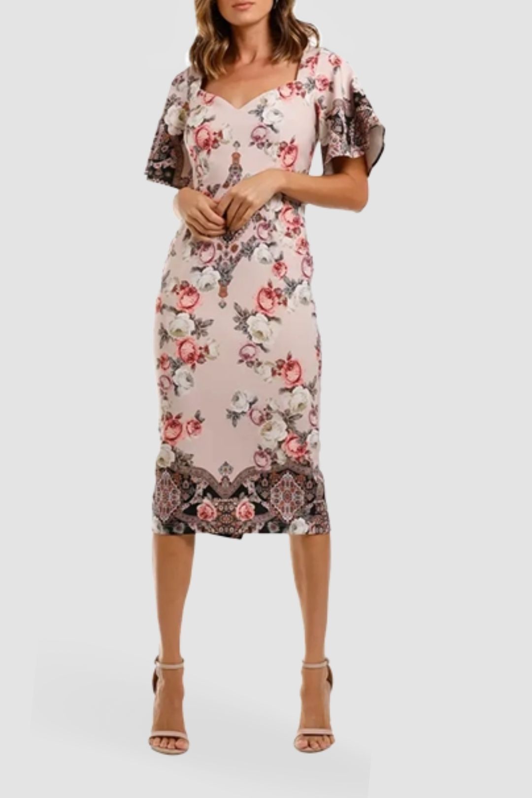 Pasduchas Chichi Sleeve Midi Dress Floral flutter sleeve