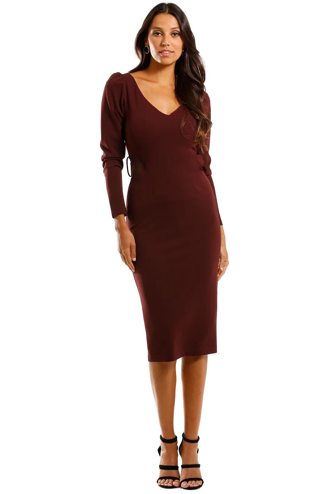 Pasduchas Cliché Midi Port Burgundy Dress Fitted Long Sleeves