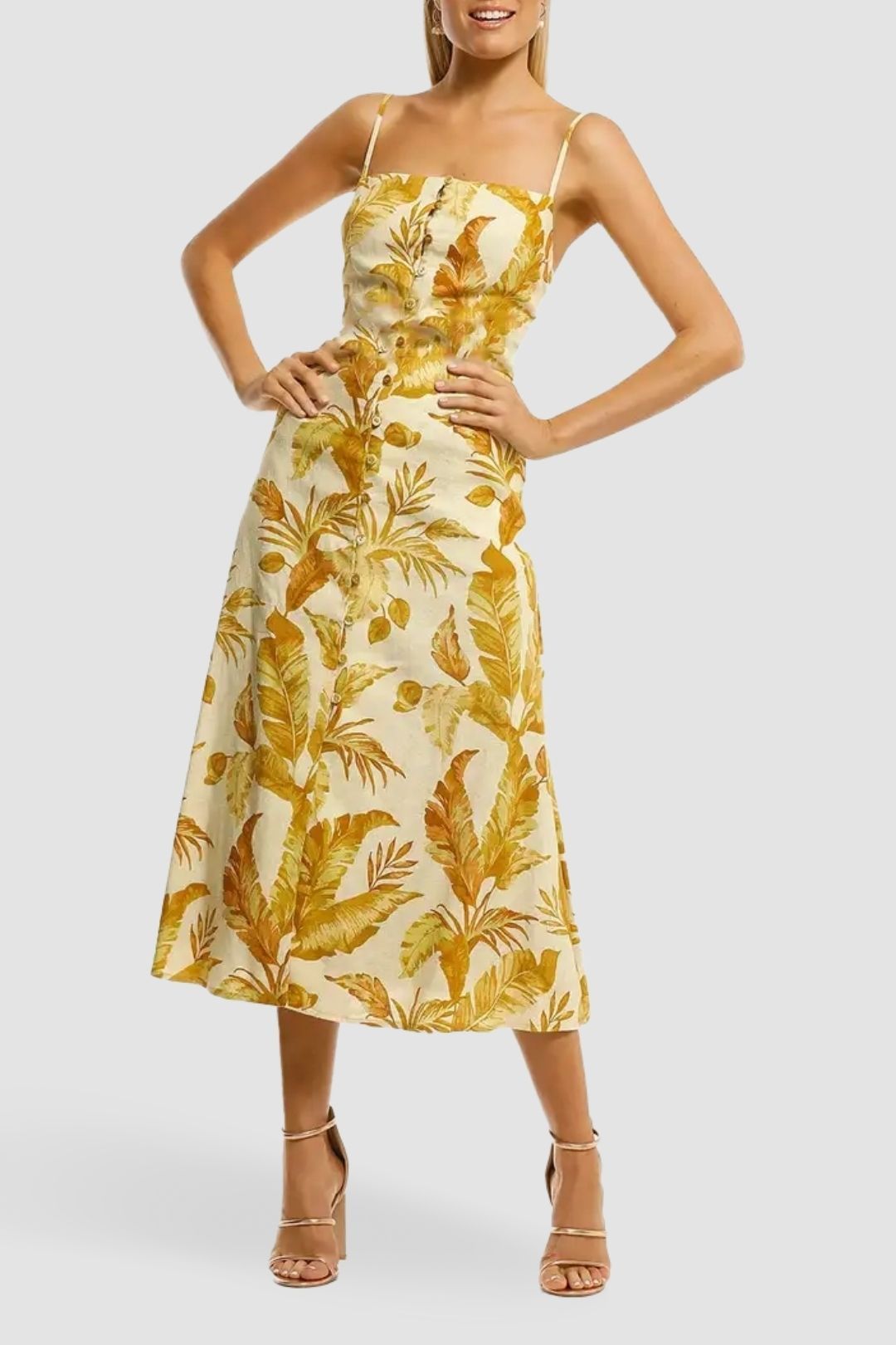 Pasduchas-Hazy-Belt-Midi-Dress-Golden-Front