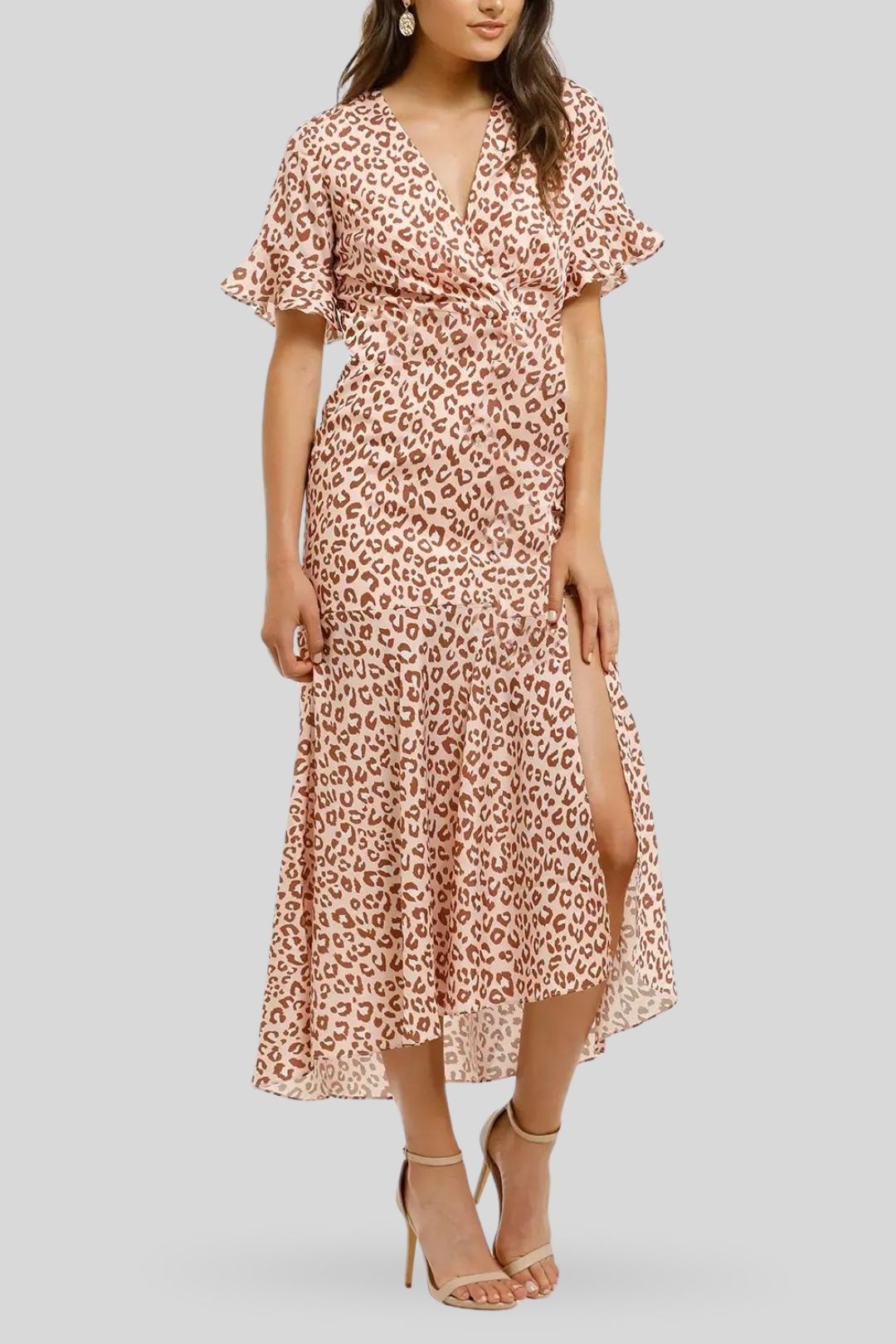 Saskia Split Midi Dress in Leopard by Pasduchas for Hire GlamCorner