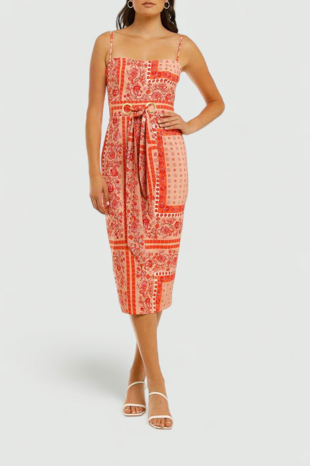 Pasuchas-Sunset-Scarf-Midi-Dress-Papaya-Front