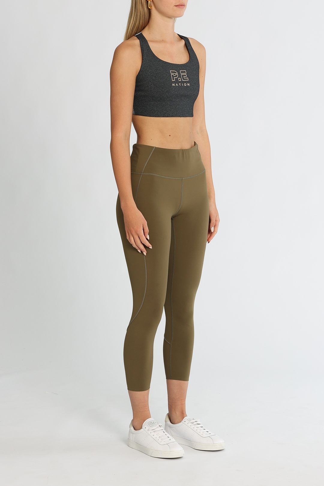 PE NATION Reaction Sports Bra Charcoal Marle Cropped