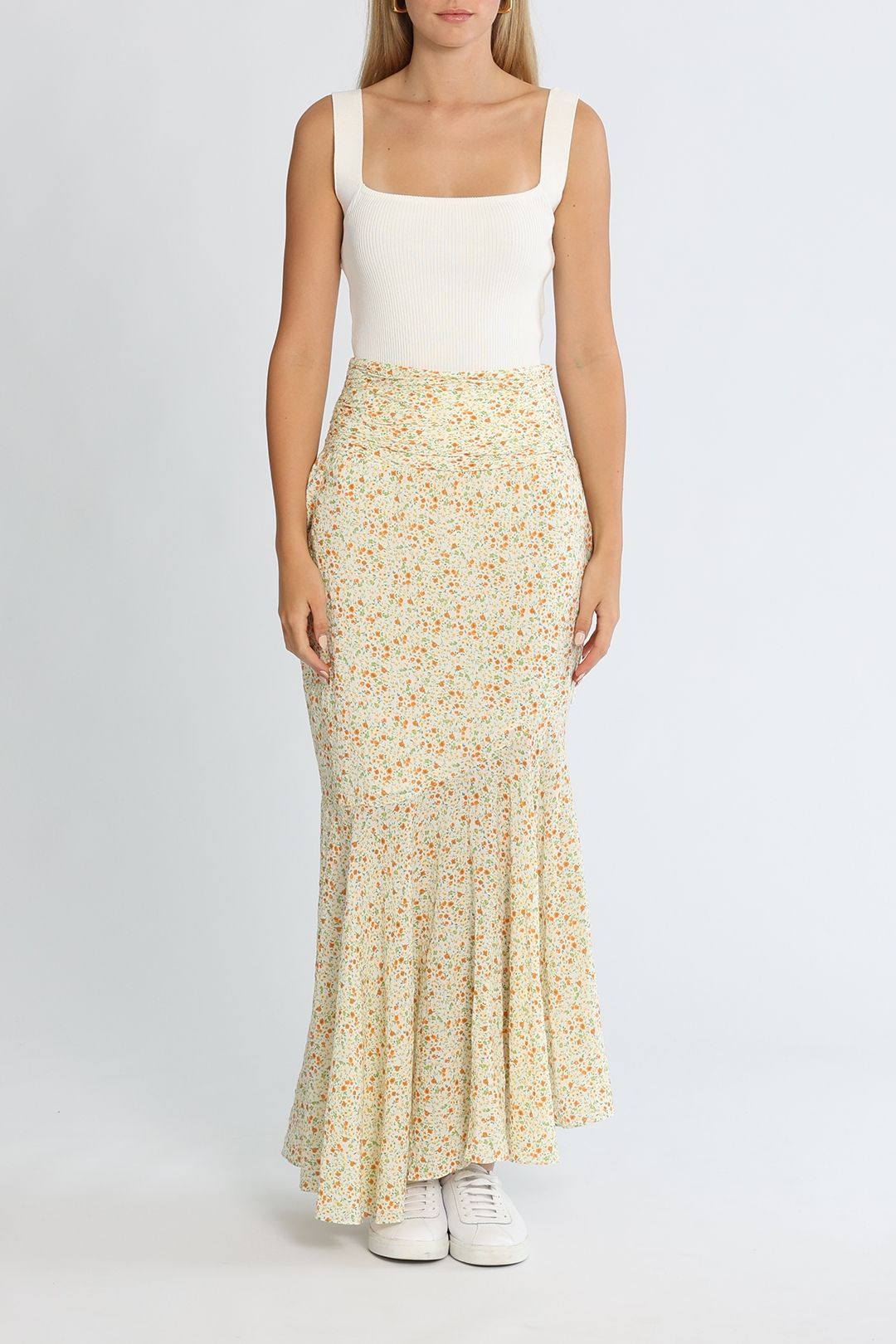 Cotton ruched maxi skirt online