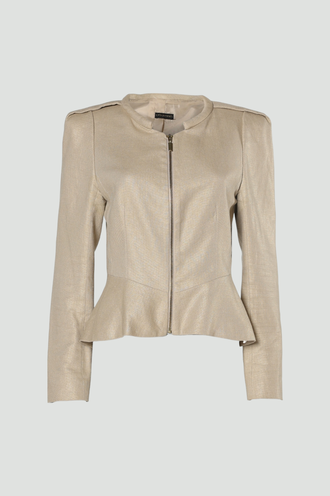 Buy Peplum Structured Jacket in Gold | Carla Zampatti | GlamCorner