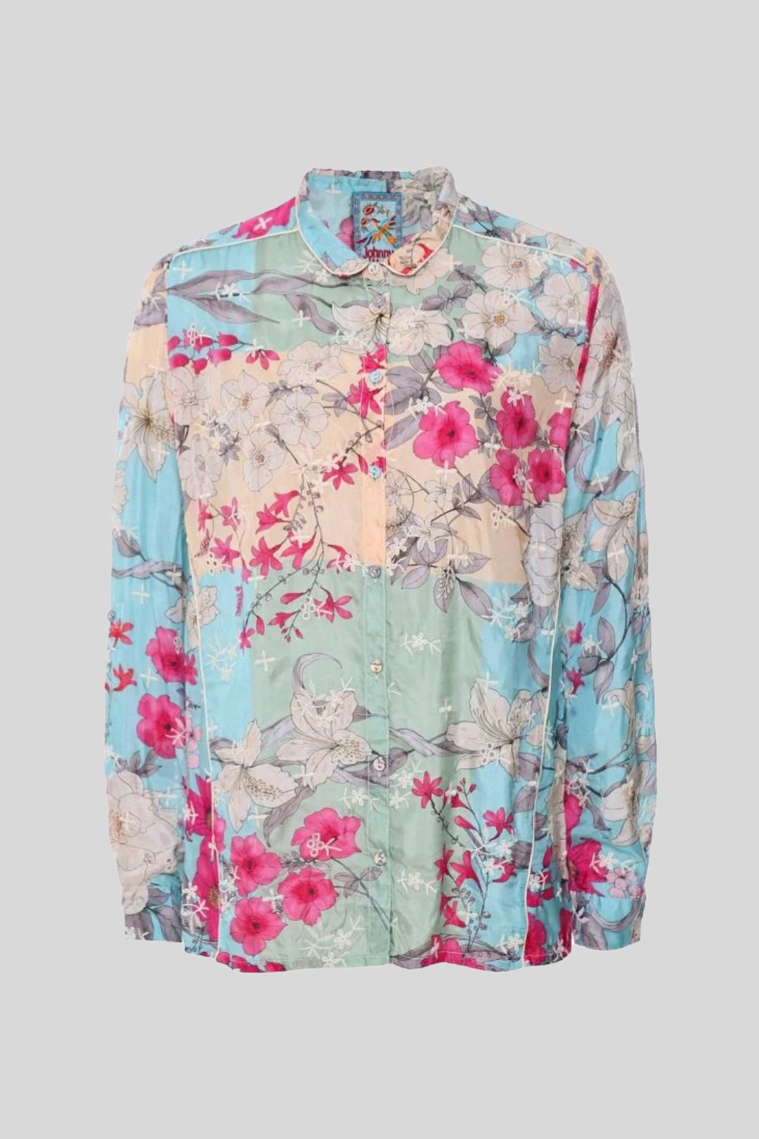 Johnny Was Permint Aphrodite Floral Print Silk Shirt