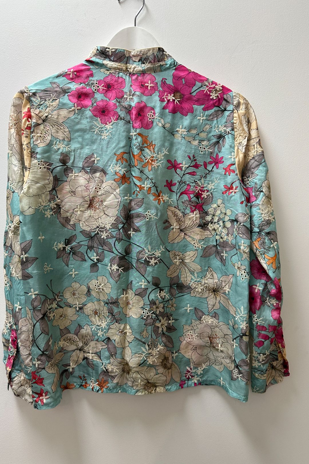 Johnny Was Permint Aphrodite Floral Print Silk Shirt