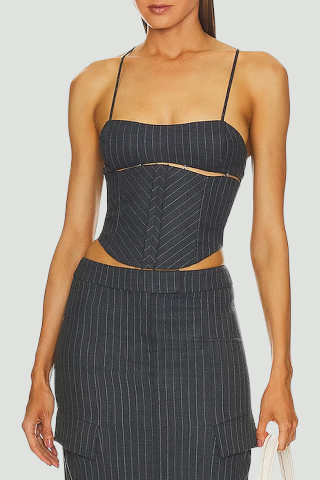 Buy Pine Corset Top in Charcoal Pinstripe Bec and Bridge