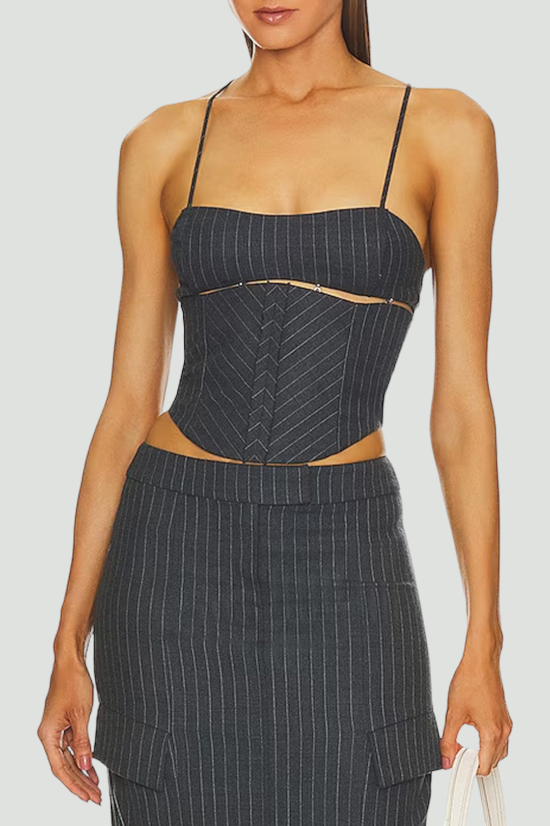 Pine Corset Top in Charcoal Pinstripe