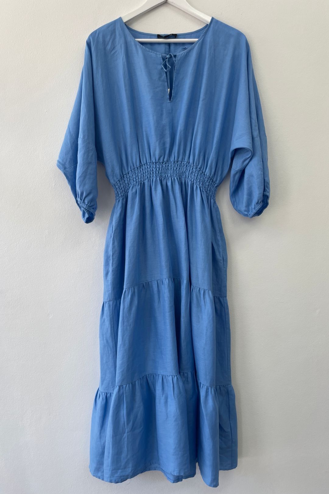 Ping Pong - Tiered Shirred Waist Midi Dress - Blue
