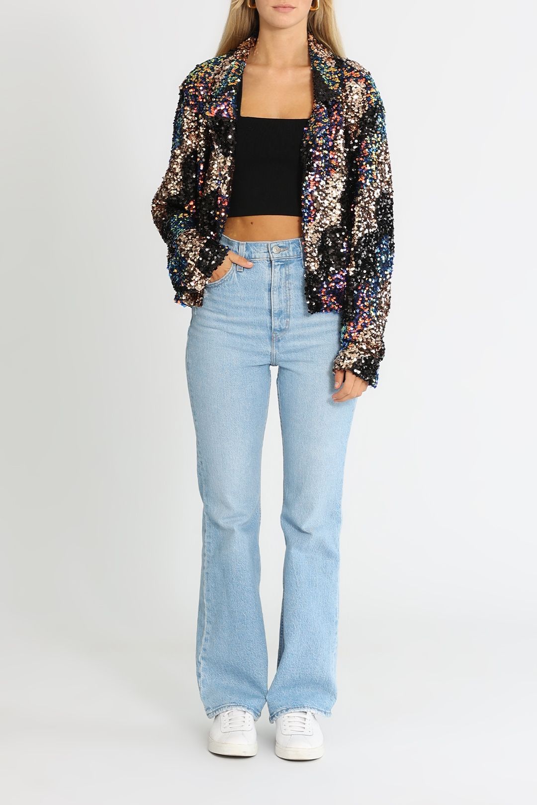 Pink Dusk Sequin Blazer Dark Blue