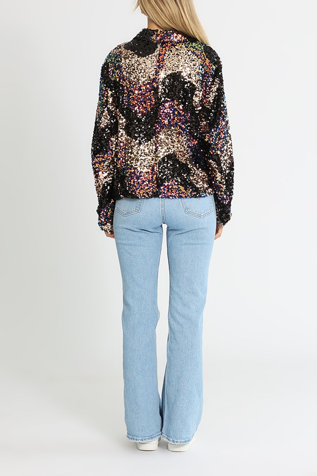 Pink Dusk Sequin Blazer Dark Blue Long Sleeves