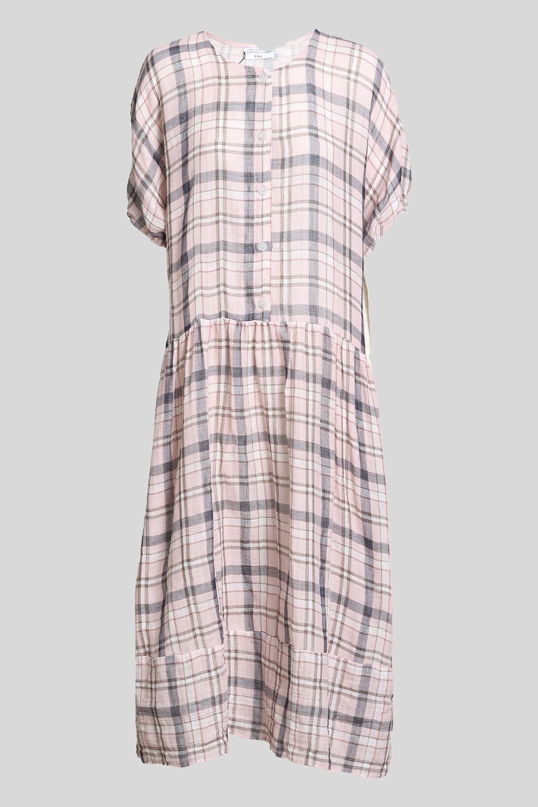 Linen Checkers Pink Midi Dress