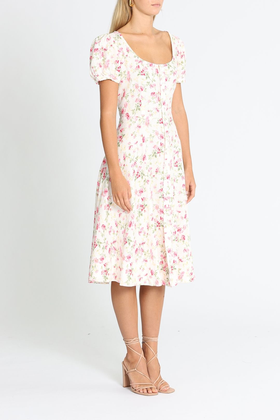 Polo Ralph Lauren Floral Linen Midi Dress Puff Sleeves