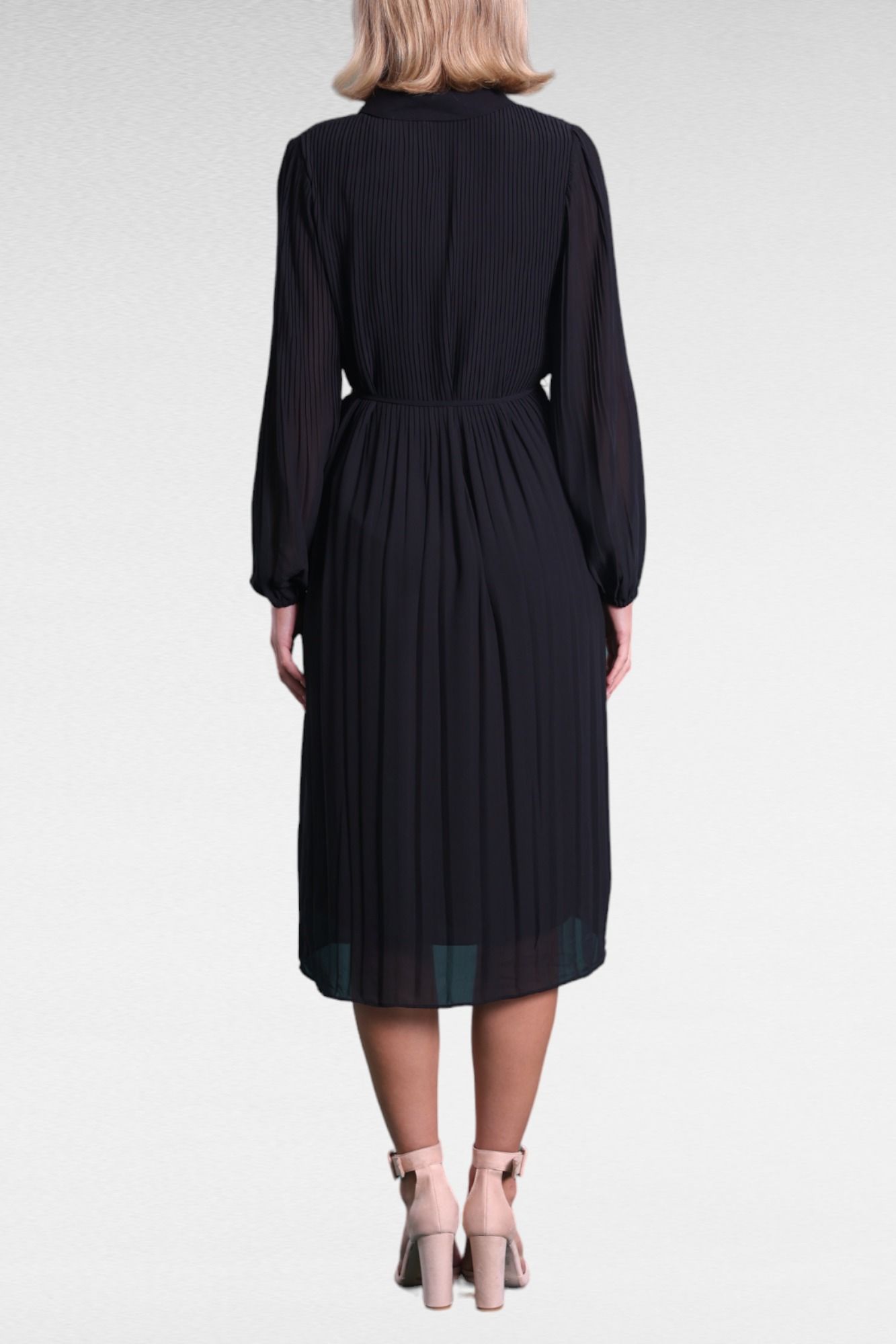 Portmans Black Pleated Puff Sleeve Shirt Dress Knee Length
