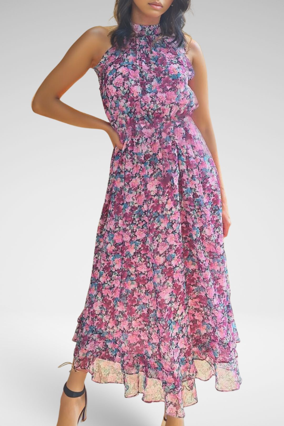 Women Pink Frill Hem Short Dress