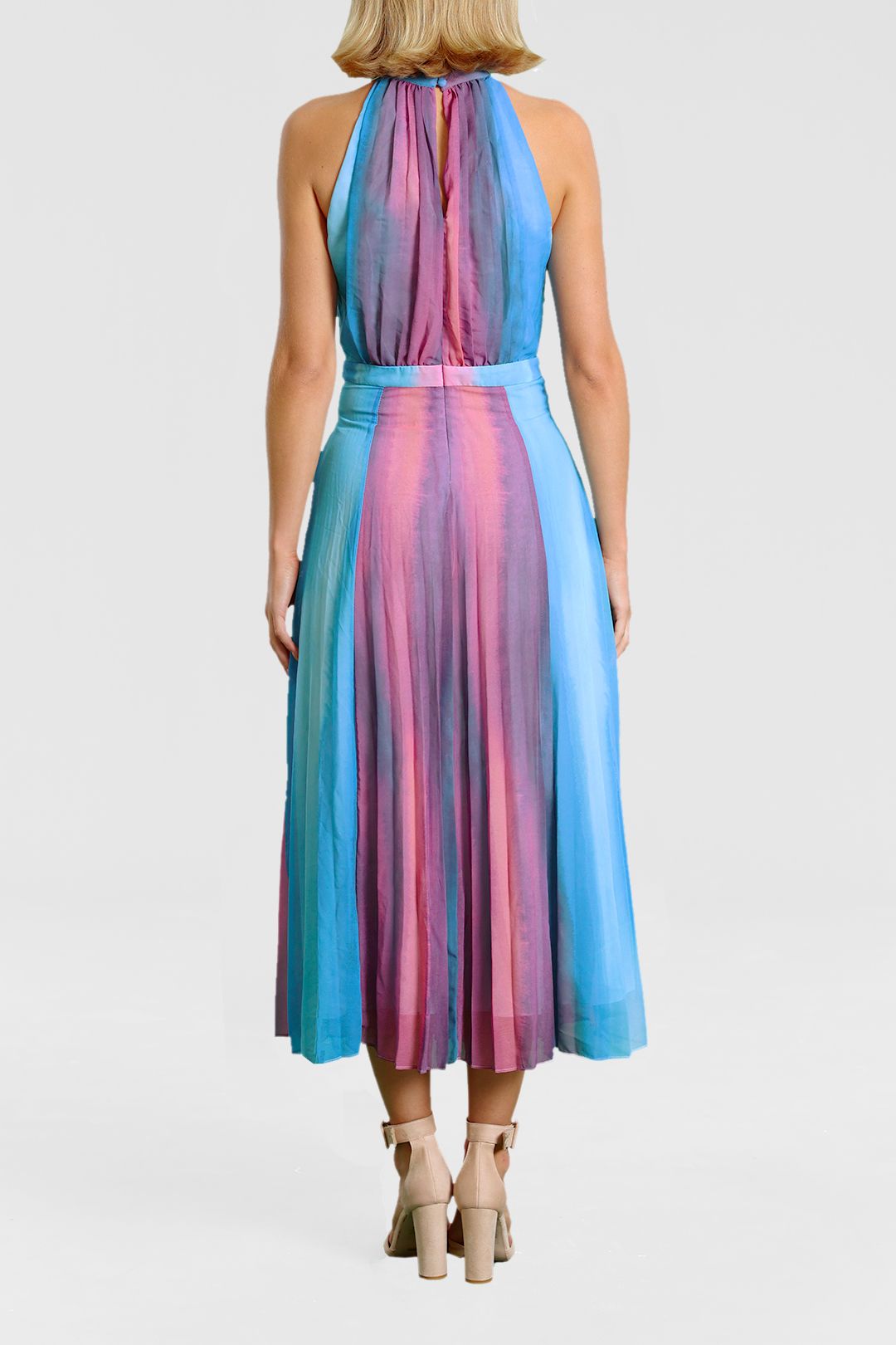Hire Halter Stripe Pink Blue Dress Portmans GlamCorner