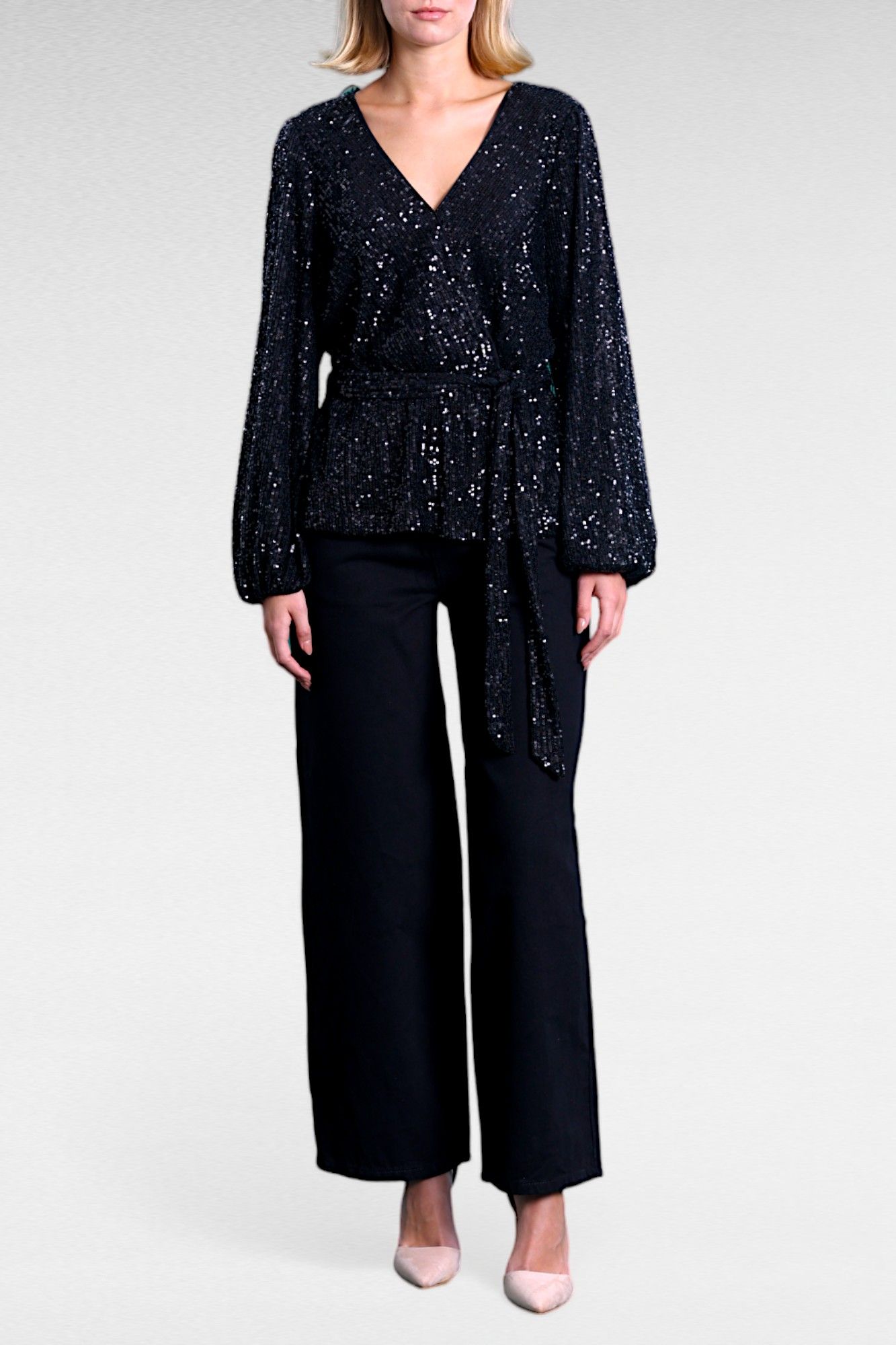 Hire Lara Sequin Wrap Top Portmans GlamCorner