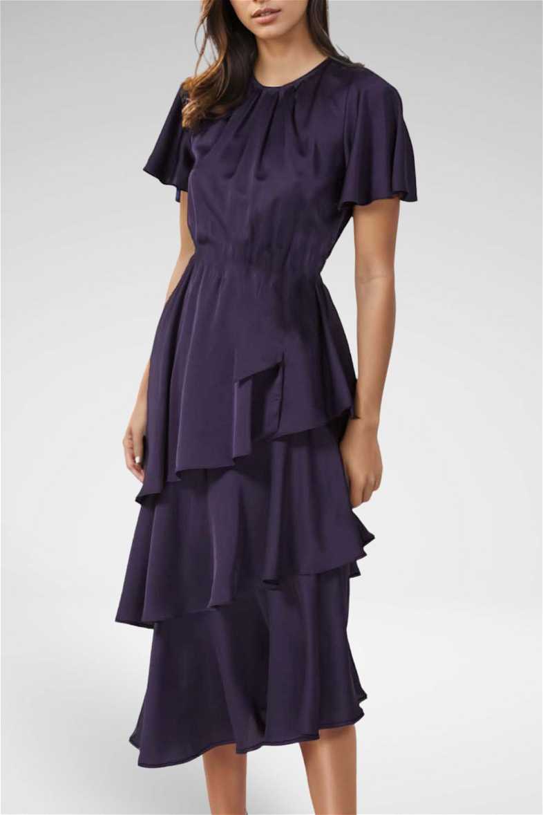 knee length dresses for ladies Amanda Lace Trim Maxi Dress in Navy