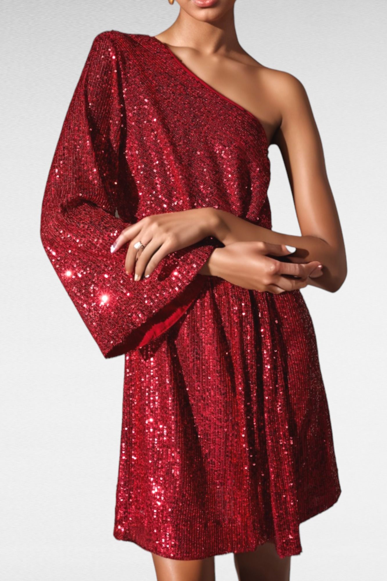 Hire Regina One Shoulder Sequin Dress in Red Portmans GlamCorner