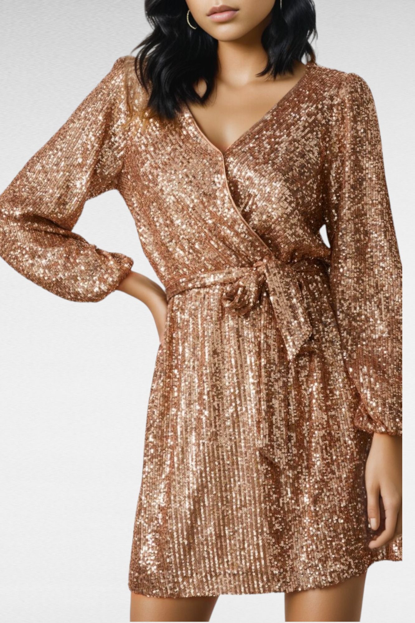 Plunge neck sequin dress top
