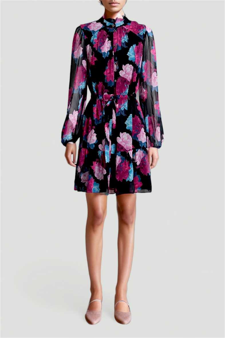 Hire Black Pink High Neck Floral Mini Dress | Portmans | GlamCorner