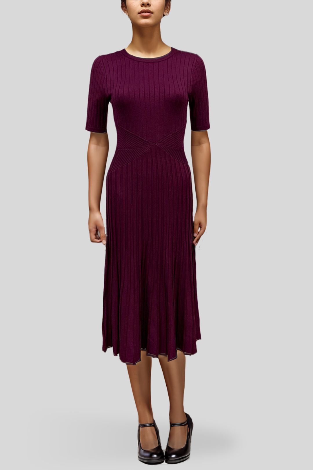 Burgundy pleated midi dress sale