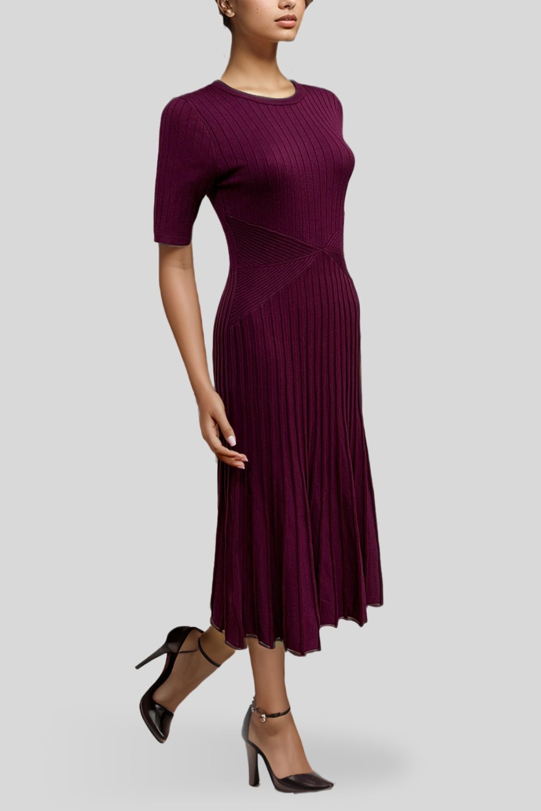 Portmans	Purple Ribbed Knit Midi Dress Side