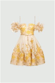 Zimmermann Postcard Bow Bodice Mini Dress in Yellow