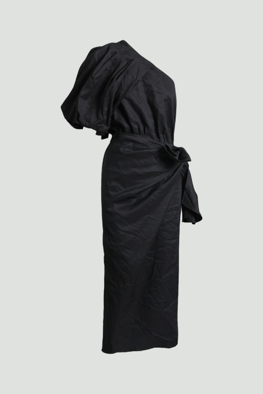 open lace back dress Sydney's Closet Women's One-Shoulder Pouf Sleeve Sequin Plus Size Evening Gown - Onyx