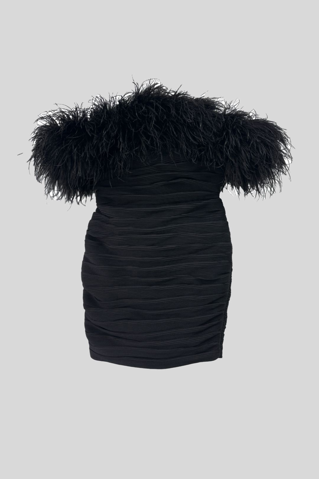 Rachel Gilbert Black Zion Bandeau Feather-Trim Ruched Mini Dress