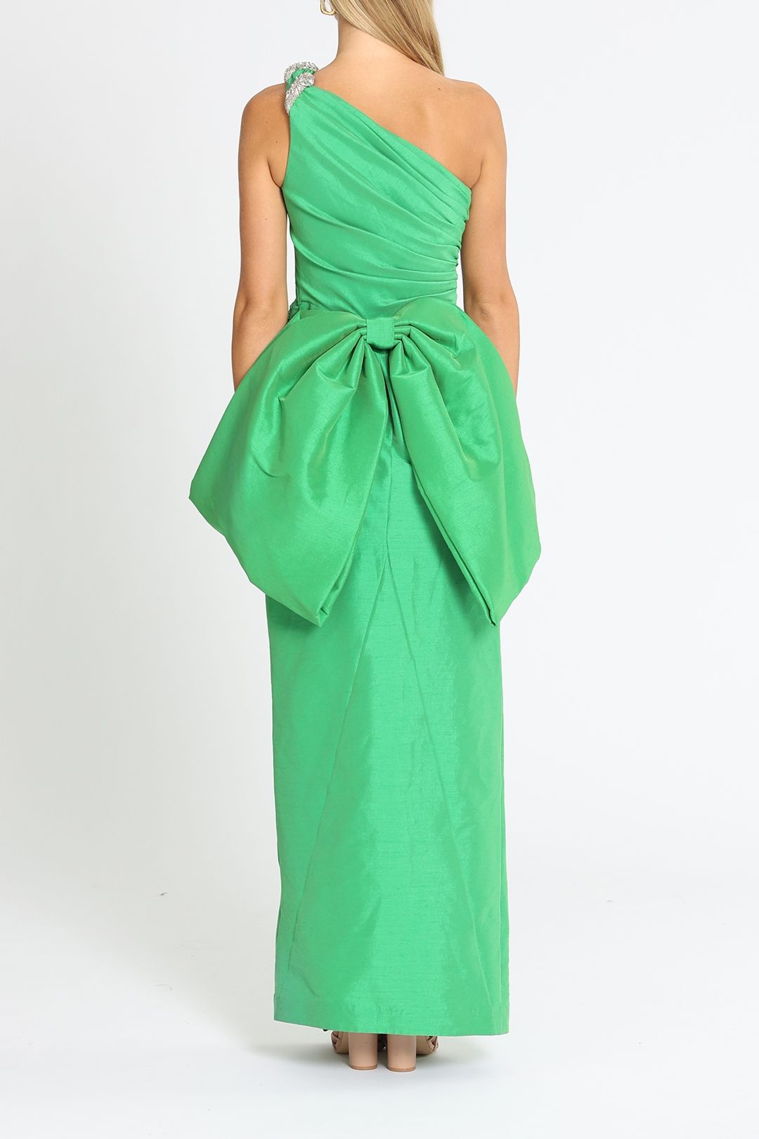 One shoulder green gown on sale