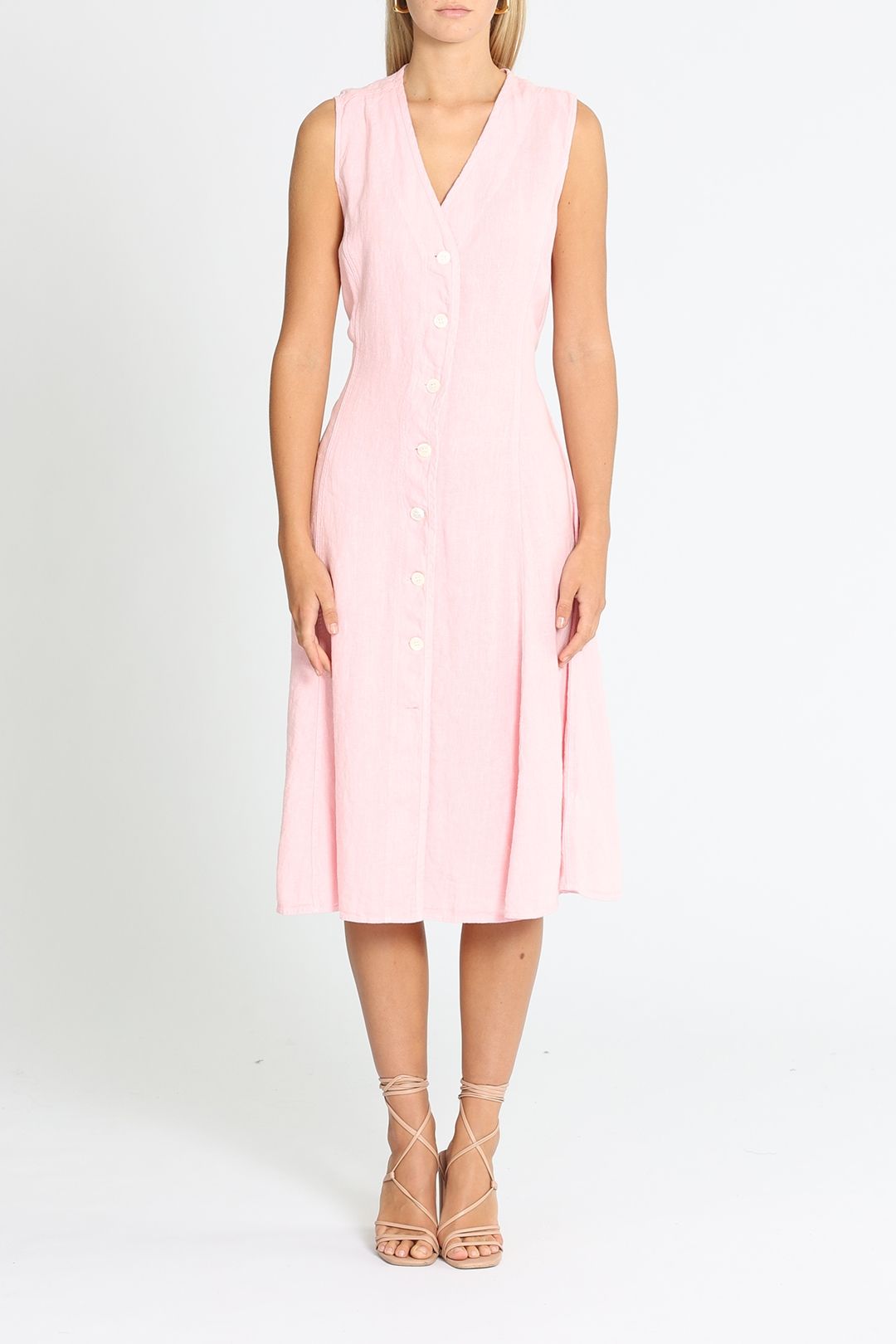 Hire Linen Midi Dress in Pink Polo Ralph Lauren GlamCorner