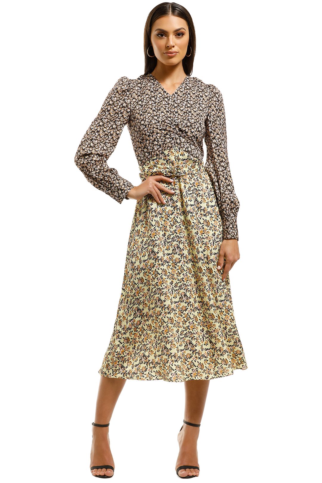 Rebecca-Vallance- Ellie-LS-Midi-Yellow-Print-Front