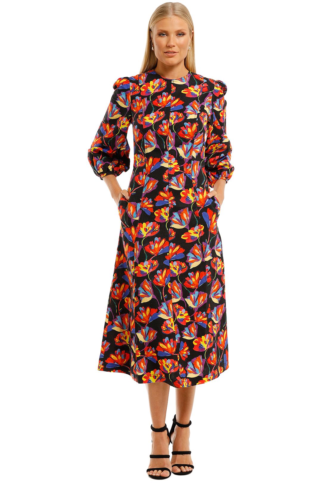Rebecca-Vallance-Cintia-LS-Midi-Dress-Print-Front